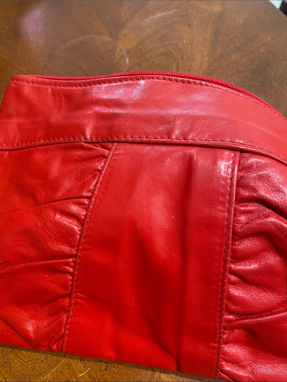 Red Leather Zip Clutch